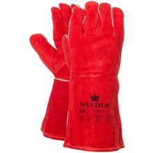 Lashandschoen 5-vinger rood splitleder Kevlar 35cm kap 12pr